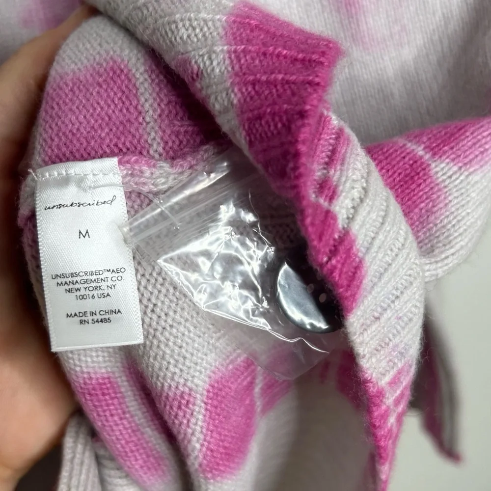 NWT Unsubscribed 100% Cashmere Pink Tie Dye Button Down Boyfriend Cardigan